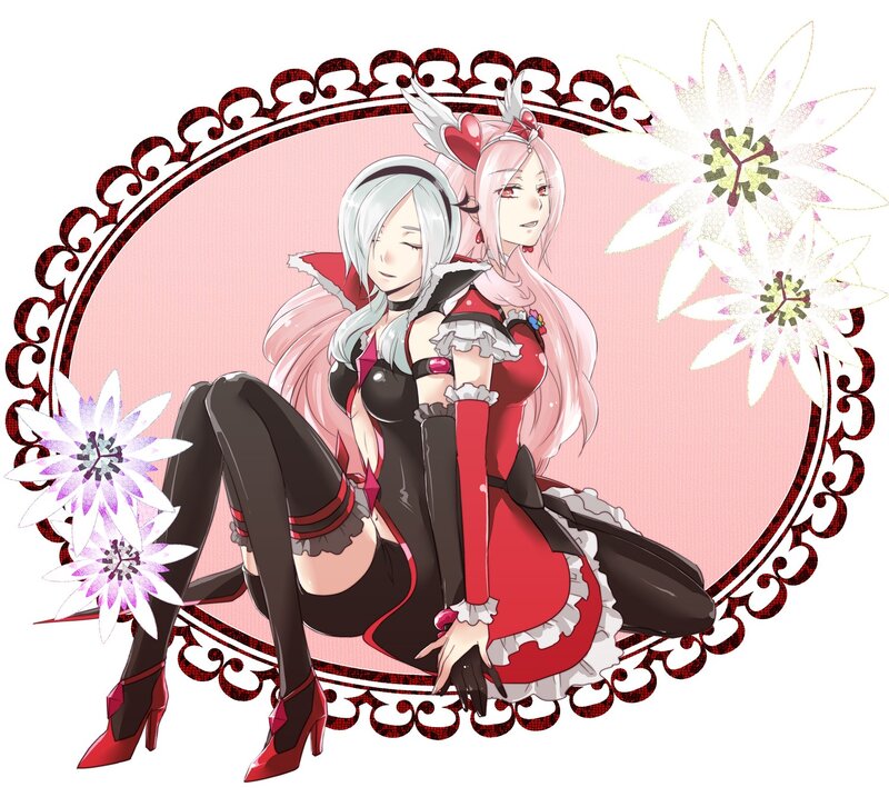 Two Anime Girls Sitting — Pink, Calm, Flowers