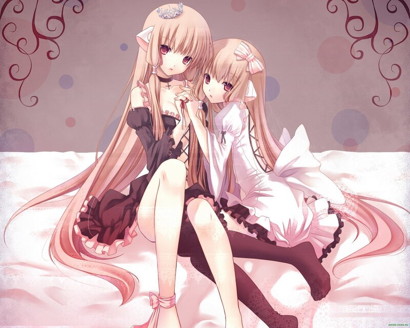 Two Anime Girls Sitting — Pink, Calm, Long Hair