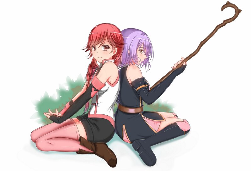 Two Anime Girls Sitting — Pink, Calm, Staff
