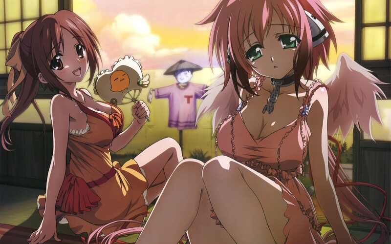 Two Anime Girls Sitting — Pink, Calm, Sunset