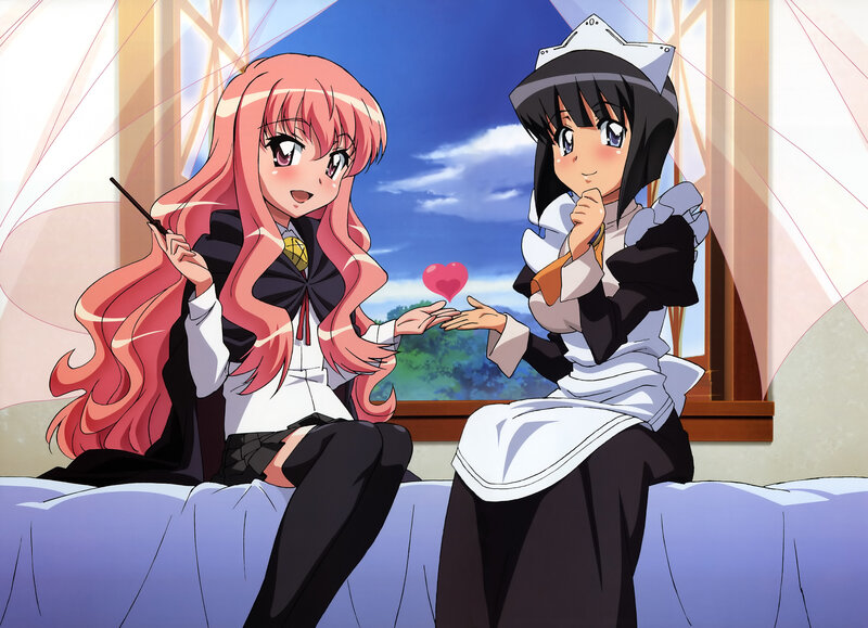 Two Anime Girls Sitting — Pink, Cheerful, Afternoon, Heart