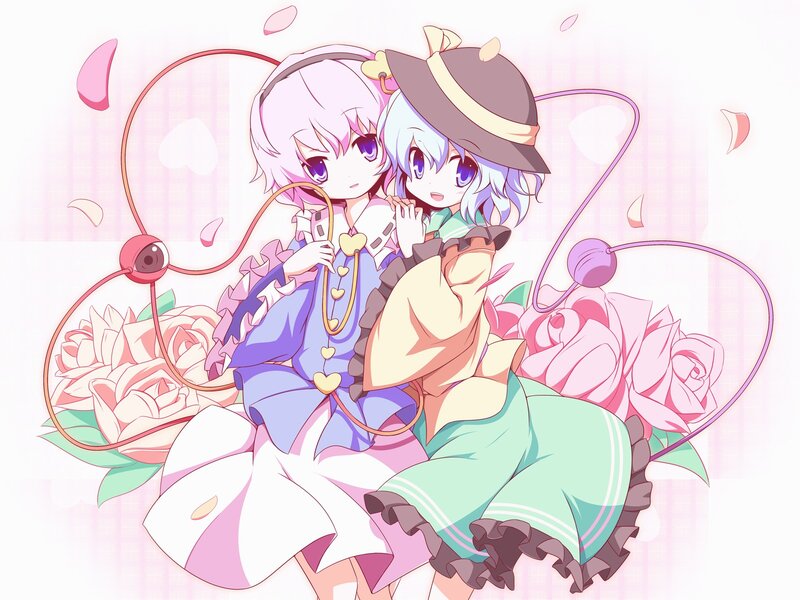 Two Anime Girls Sitting — Pink, Cheerful, Roses