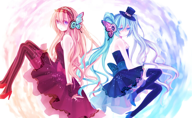 Two Anime Girls Sitting — Pink, Dreamy, Digital Art, Dresses