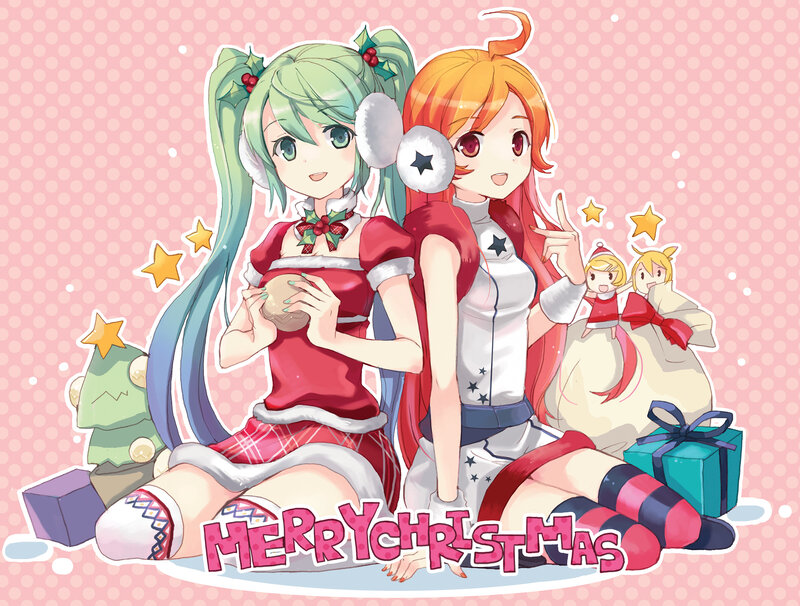 Two Anime Girls Sitting — Pink, Festive
