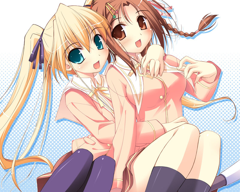 Two Anime Girls Sitting — Pink, Happy
