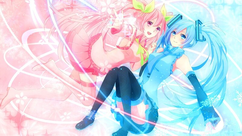 Two Anime Girls Sitting — Pink, Playful, Bright