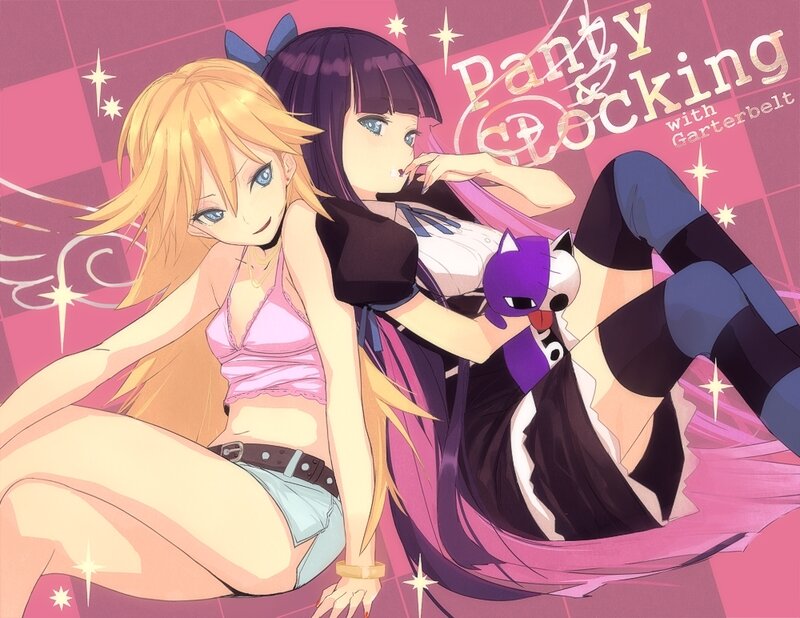 Two Anime Girls Sitting — Pink, Playful, Cat