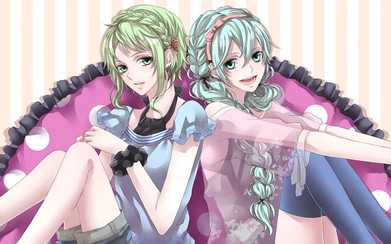 Two Anime Girls Sitting — Pink, Playful, Couch