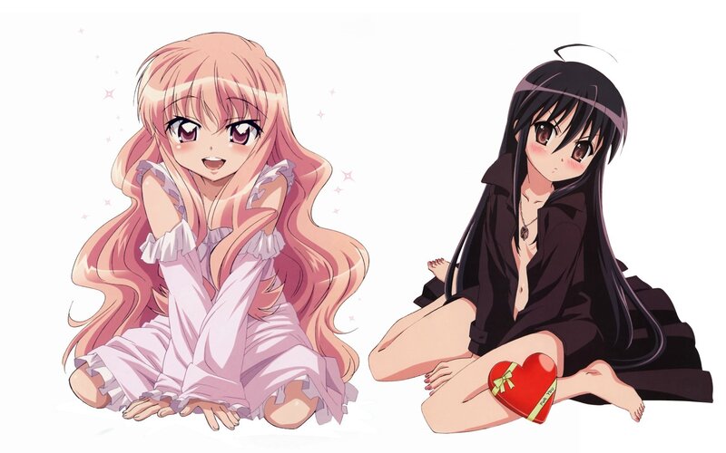 Two Anime Girls Sitting — Pink, Playful, Heart-shaped Box