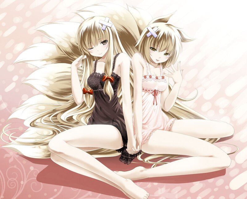 Two Anime Girls Sitting — Pink, Playful, Long Hair