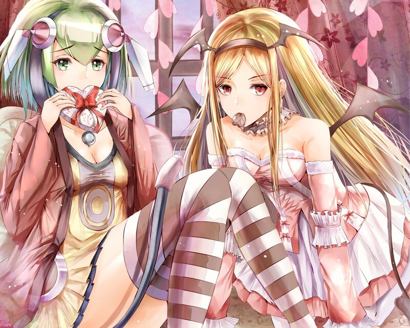 Two Anime Girls Sitting — Pink, Playful, Spring