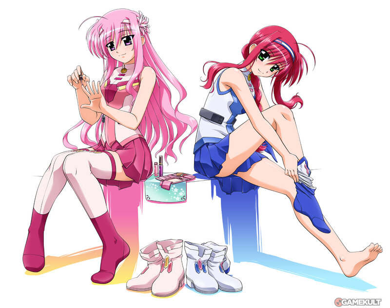 Two Anime Girls Sitting — Pink, Relaxed, Makeup