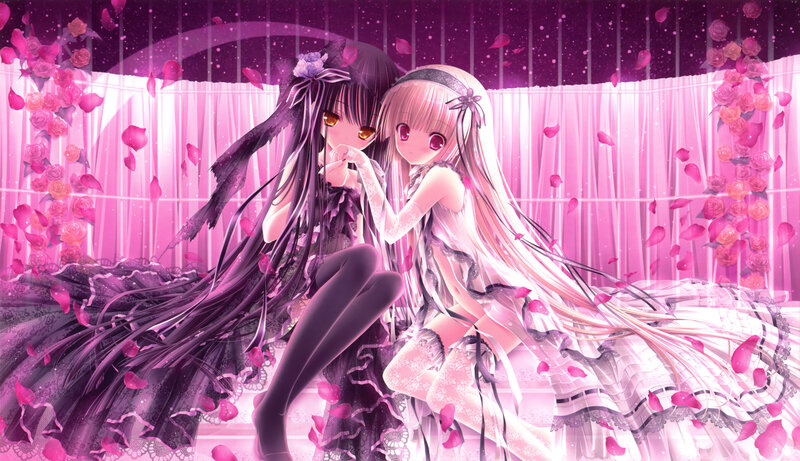 Two Anime Girls Sitting — Pink, Romantic