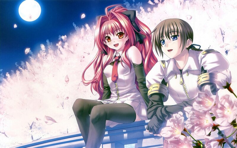 Two Anime Girls Sitting — Pink, Serene, Night