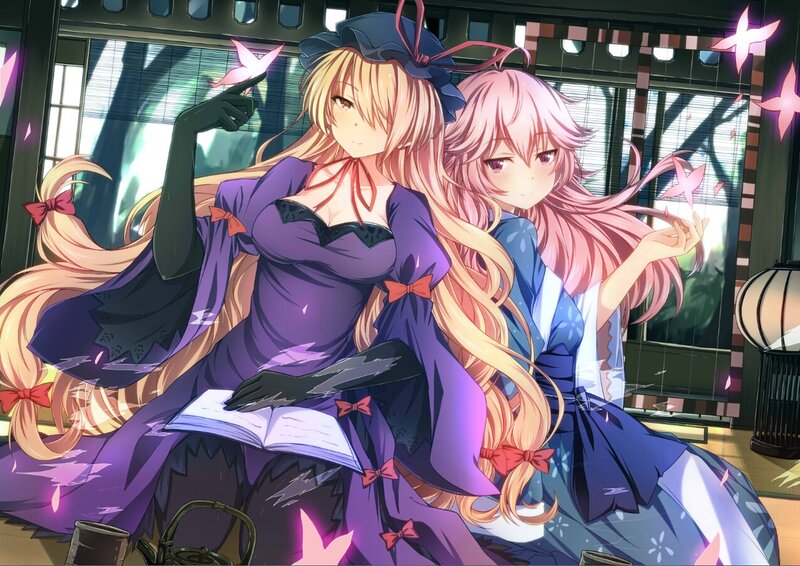 Two Anime Girls Sitting — Purple, Calm, Afternoon, Book