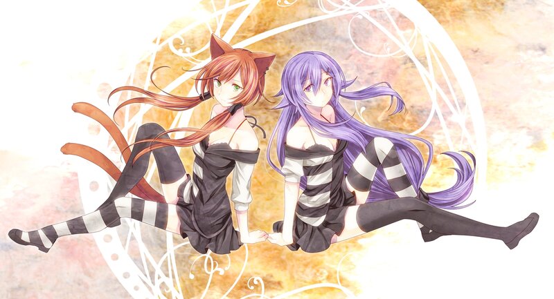 Two Anime Girls Sitting — Purple, Calm, Cat Ears