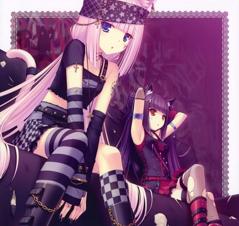 Two Anime Girls Sitting — Purple, Dramatic, Cat Ears