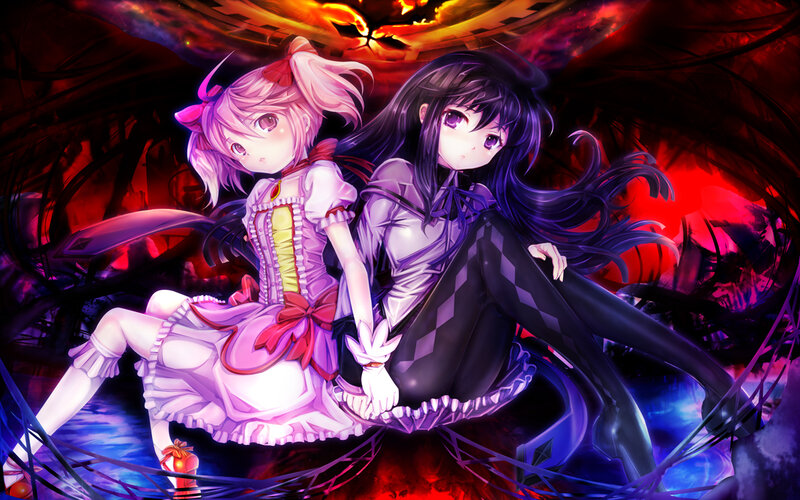 Two Anime Girls Sitting — Purple, Dramatic
