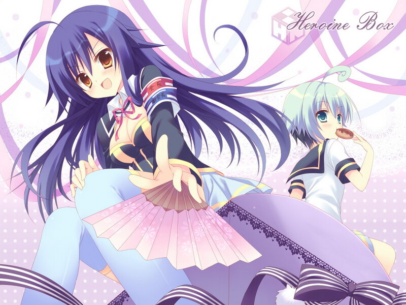 Two Anime Girls Sitting — Purple, Playful, Fan, Donut