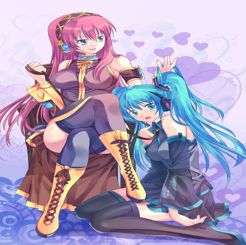 Two Anime Girls Sitting — Purple, Playful