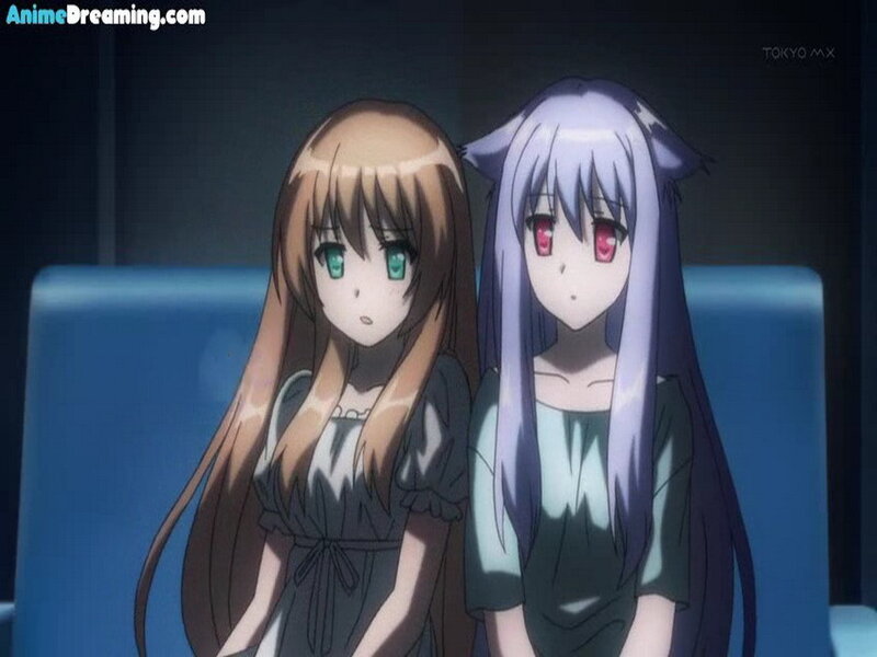 Two Anime Girls Sitting — Purple