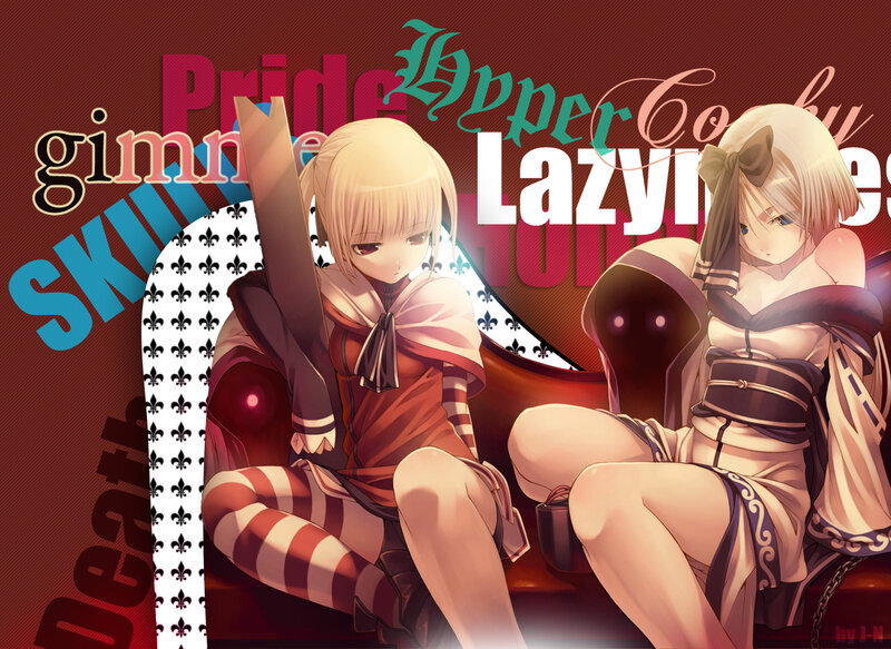 Two Anime Girls Sitting — Red, Dramatic