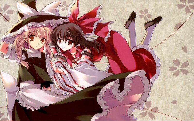 Two Anime Girls Sitting — Red, Playful
