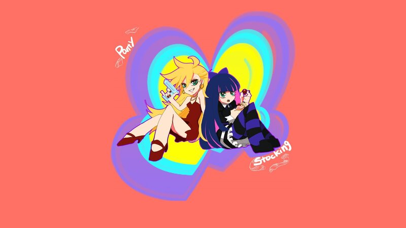 Two Anime Girls Sitting — Red