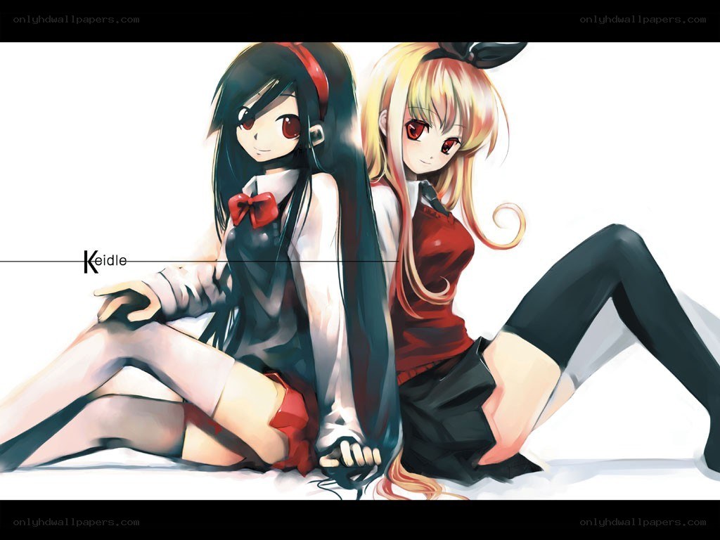 Two anime girls sitting together