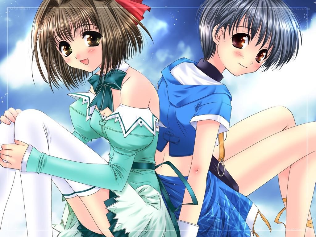 Two anime girls sitting together