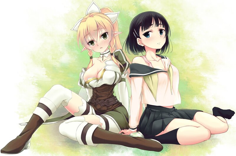 Two anime girls sitting together