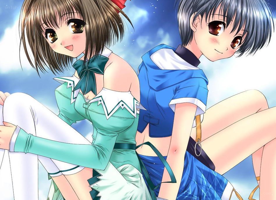 Two anime girls sitting together