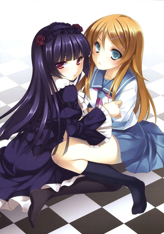Two anime girls sitting together