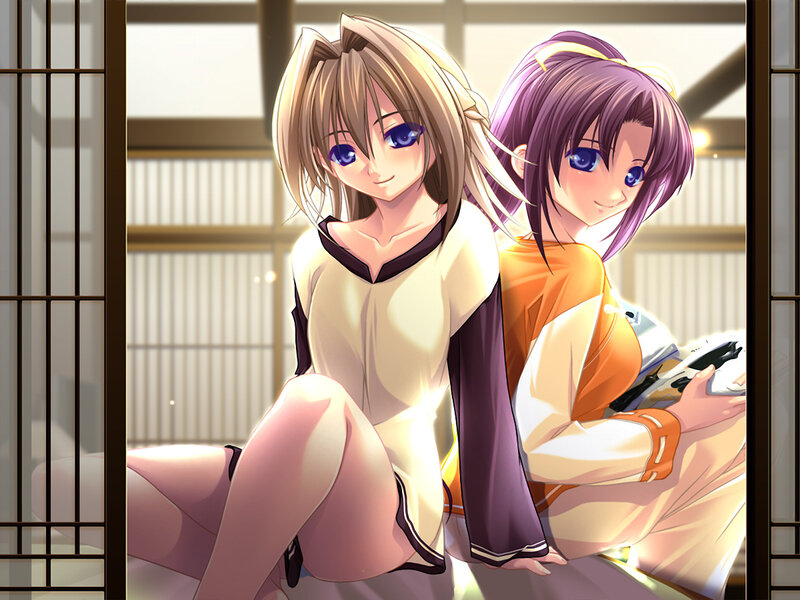 Two Anime Girls Sitting — White, Calm, Afternoon