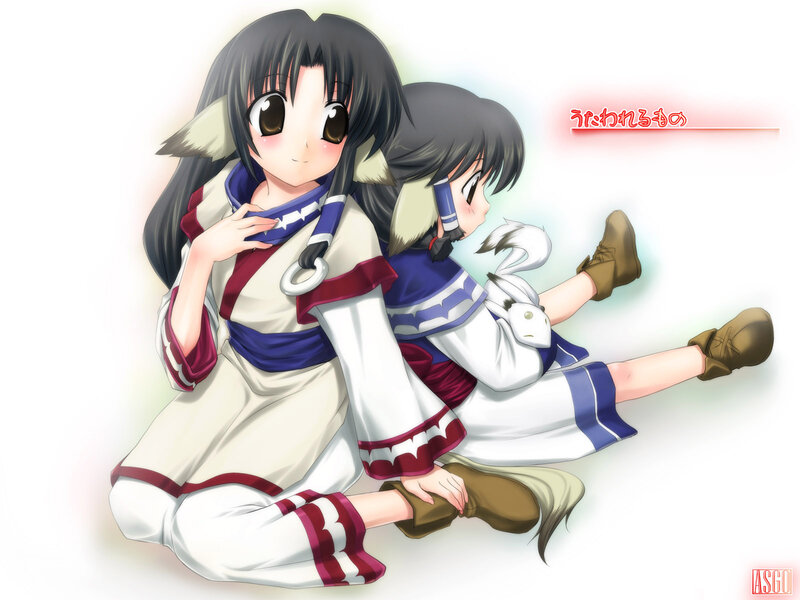 Two Anime Girls Sitting — White, Calm, Anime Characters
