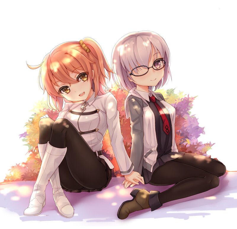 Two Anime Girls Sitting — White, Calm, Autumn