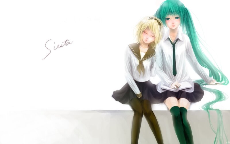 Two Anime Girls Sitting — White, Calm, Digital Art, School Uniforms