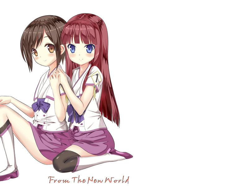 Two Anime Girls Sitting — White, Calm, School Uniforms, Long Hair