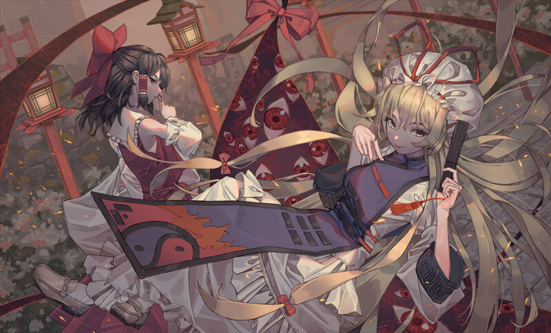 Two Anime Girls Sitting — White, Dramatic