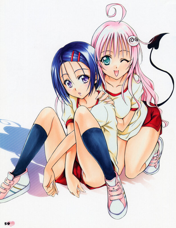 Two Anime Girls Sitting — White, Playful, Pink Hair