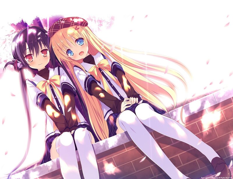 Two Anime Girls Sitting — White, Serene, Spring, School Uniform