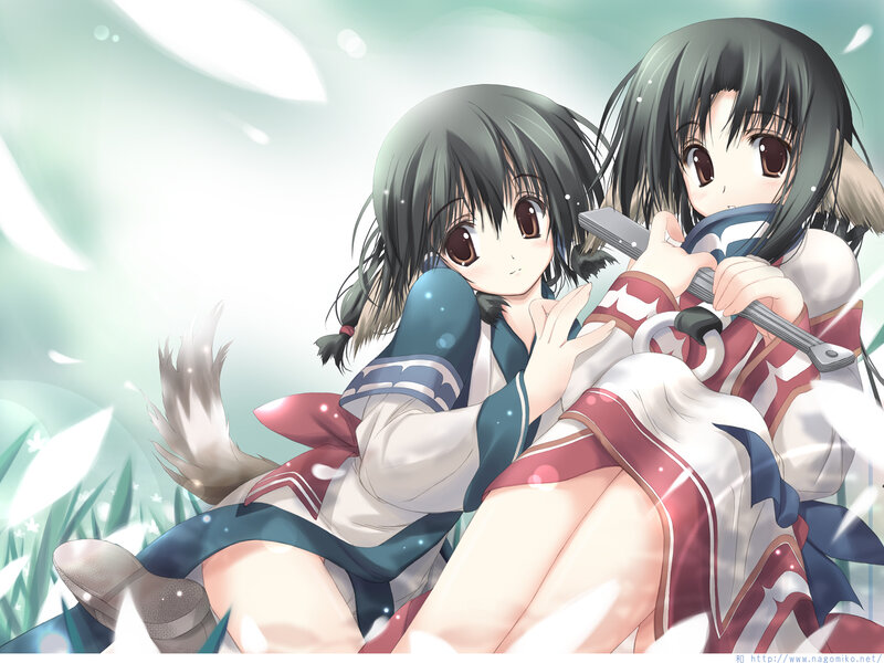 Two Anime Girls Sitting — White, Serene, Spring