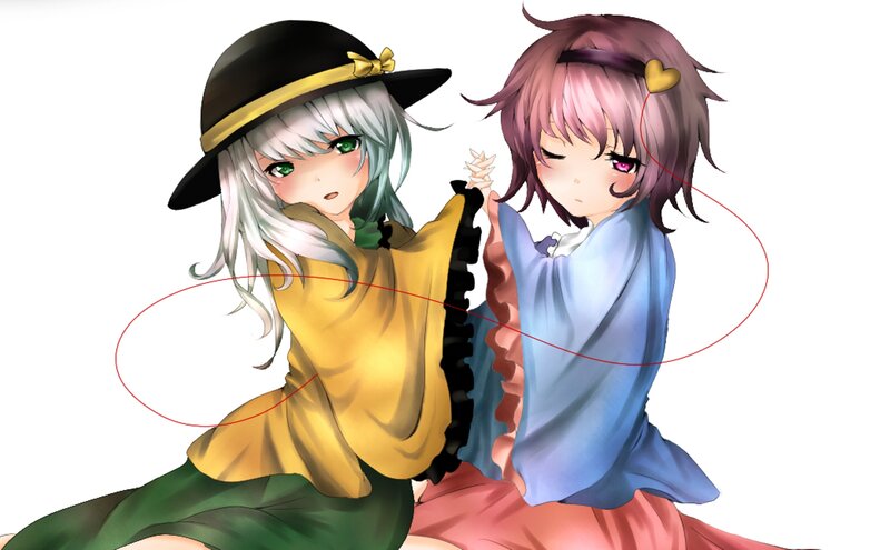 Two Anime Girls Sitting — Yellow, Calm, Hat, Heart
