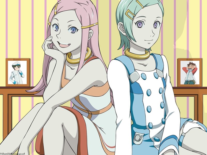 Two Anime Girls Sitting — Yellow, Calm, Portraits