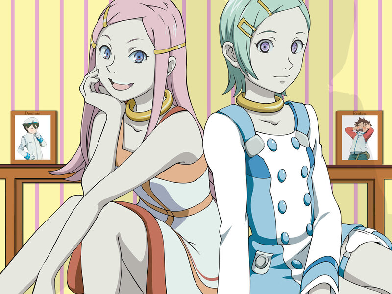 Two Anime Girls Sitting — Yellow, Calm