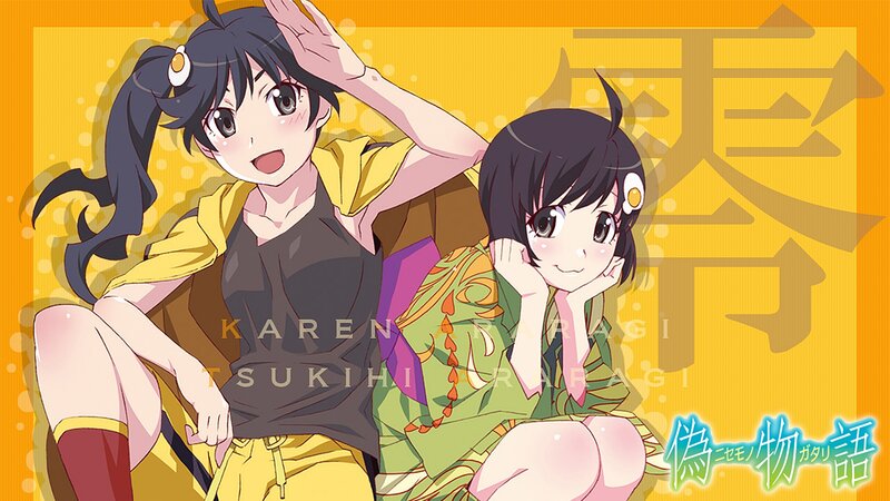 Two Anime Girls Sitting — Yellow, Cheerful, Text