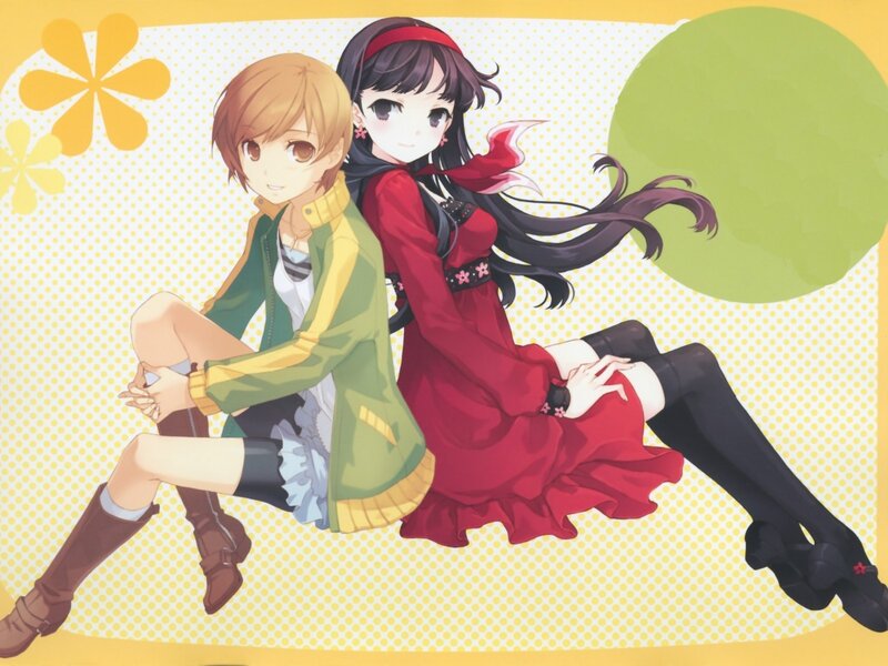 Two Anime Girls Sitting — Yellow, Cheerful