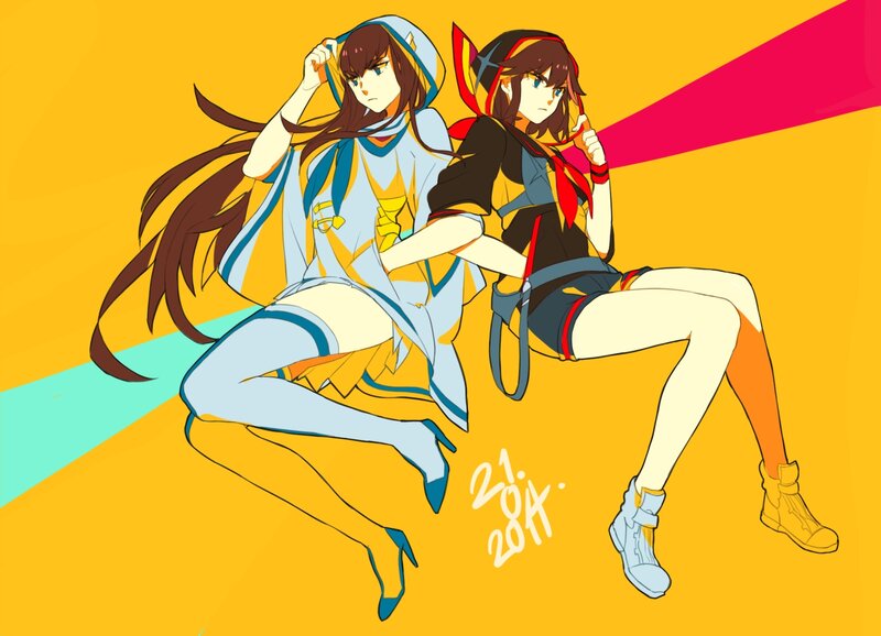 Two Anime Girls Sitting — Yellow, Dynamic