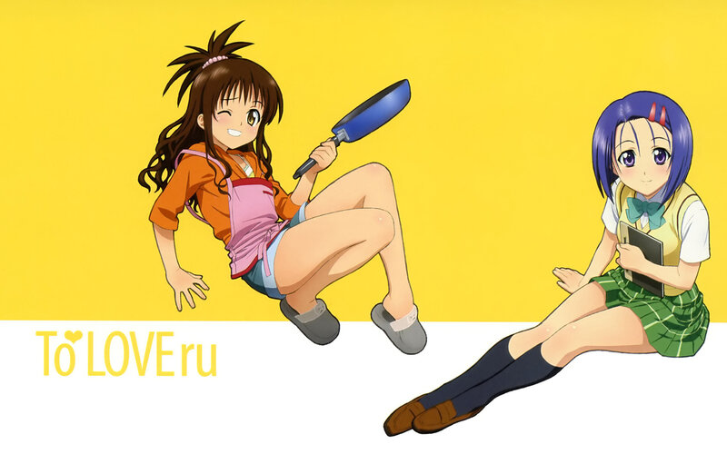 Two Anime Girls Sitting — Yellow, Playful, Frying Pan