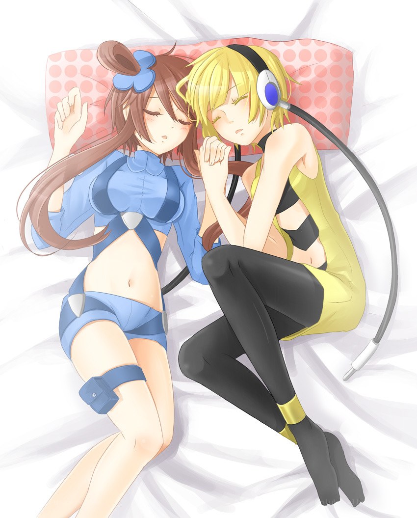 Two anime girls sleeping together